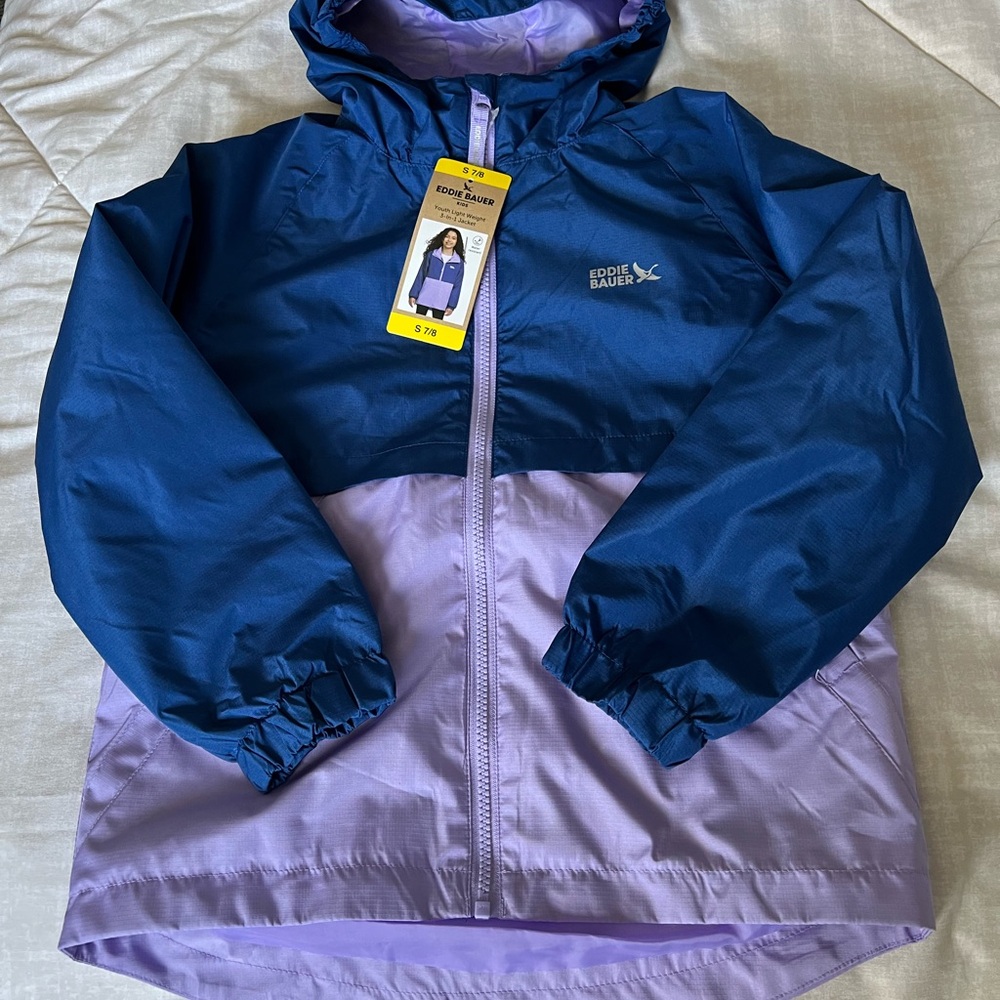 Eddie Bauer Kids' Raincoat in Navy and Lavender
